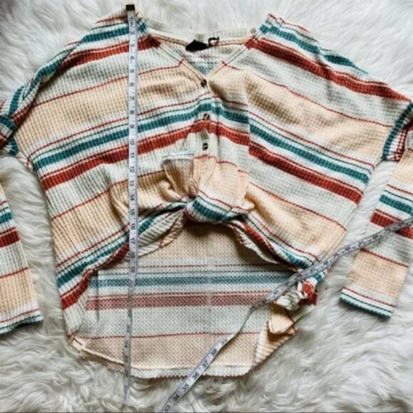 Urban Outfitters | Pastel Jojo Striped Henley Tie Front Thermal | Size Small - Picture 8 of 8